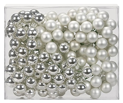 Magic 144 Spiegelbeeren Kugeln am Draht 2,5cm Weihnachtskugeln Baumkugeln Baumschmuck Weihnachtsdeko Kugeln Glaskugeln Set Christbaumschmuck 25mm - Silber Glanz/matt von Magic