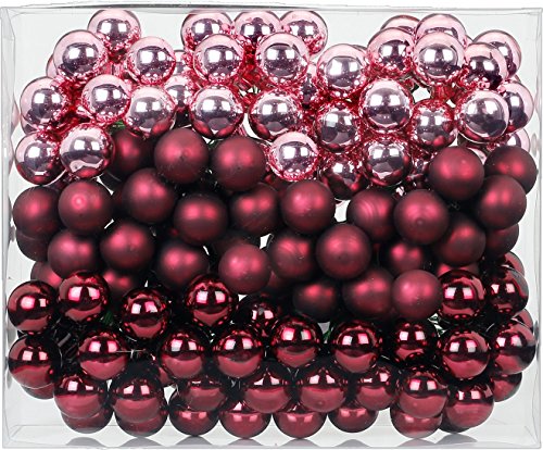 Magic 144 Spiegelbeeren Kugeln am Draht 2cm Weihnachtskugeln Baumkugeln Baumschmuck Weihnachtsdeko Kugeln Glaskugeln Set Christbaumschmuck - Berry Kiss (Beere Glanz/matt) von Magic