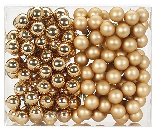 Magic 144 Spiegelbeeren Kugeln am Draht 2cm Weihnachtskugeln Baumkugeln Baumschmuck Weihnachtsdeko Kugeln Glaskugeln Set Christbaumschmuck - Brokat Gold Glanz matt von Magic