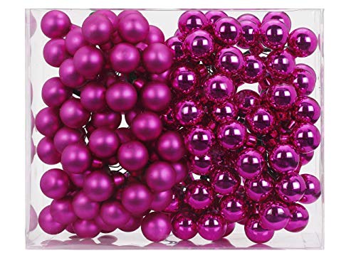Magic 144 Spiegelbeeren Kugeln am Draht 2cm Weihnachtskugeln Baumkugeln Baumschmuck Weihnachtsdeko Kugeln Glaskugeln Set Christbaumschmuck - Vivid Pink von Magic