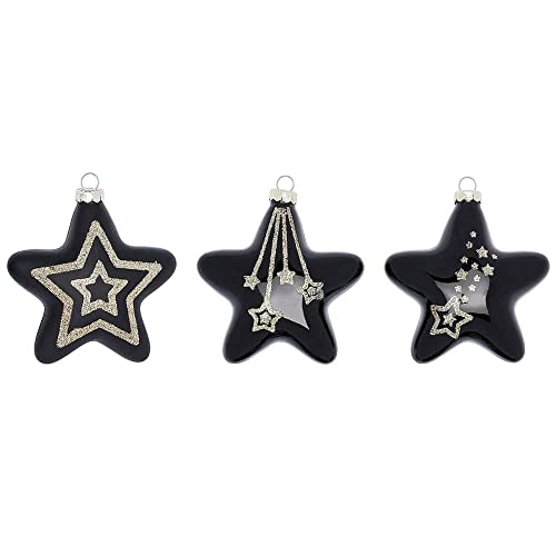 Magic Christbaumschmuck Sterne Glas | Set 3 Sterne 8cm | Weihnachtskugeln Christbaumkugeln Stern-Form (Ebony Black // schwarz) von Magic