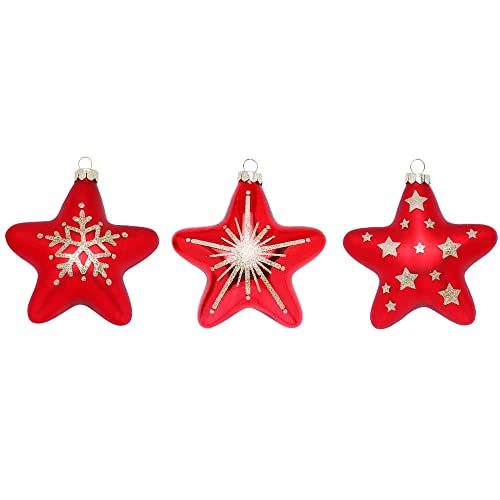 Magic Christbaumschmuck Sterne Glas | Set 3 Sterne 8cm | Weihnachtskugeln Christbaumkugeln Stern-Form (Merry Red // klassisches rot) von Magic