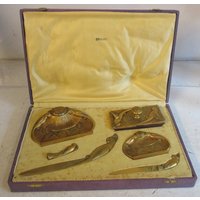 Art-Deco-Bronze-Schreibtisch-Set Mit Aras Signiert Perrin von MagicAntwerp