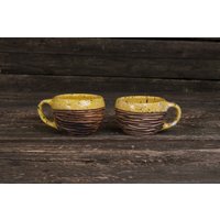 2Er Set Keramiktassen Handgefertigt || Gelbe Keramik Tasse, Kaffeetasse, Einzigartige Bio-Keramik, Gepunktete Zitronentasse, Handgemachte Tasse von MagicCeramicsShop