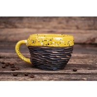 Gelbe Keramiktasse | Handgemachte Helle Tasse, Kaffee Gepunktete Gelbe Keramiktasse, Einzigartige Rustikale Ton Cappuccino Steinzeug Ribby Becher von MagicCeramicsShop