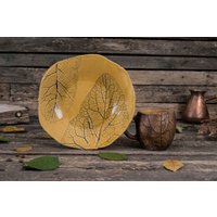 Handgemachte Keramik Geschirr || Keramiktasse, Blattkeramik, Teller Mit Blattabdruck, Tasse Blätterabdruck von MagicCeramicsShop