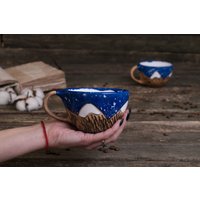 Keramik Berg Becher || Einzigartige Gerippte Becher, Bio-Ton-Becher, Natur-Keramik-Becher, Winter Schnee Berg-Liebhaber-Geschenk, Geschenk Für Ihn von MagicCeramicsShop