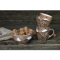 Keramik Geschirr Set || Handgemachte Keramiktasse, Handgemachte Schale, Geschenk Für Frau, Ton Bergbecher, Süßes Mutter Geschenk, Große Teetasse von MagicCeramicsShop