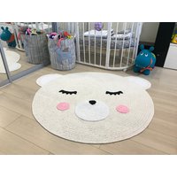 Kinderzimmer Teddy Teppich Gehäkelt, Teppich Für Kinderzimmer, Gehäkelt Kreis Teppich, Kinder Teppich, Weißer Bär Baby/Kindermatte von MagicKnitShop