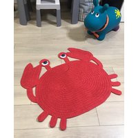 Krabbenteppich Kinderteppich Kinderzimmerteppich Maritimer Stil Teppich Gestrickter Krabbe Gehäkelter Babyteppich von MagicKnitShop