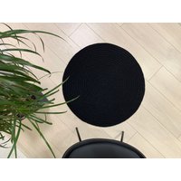 Schwarzer Runder Teppich Gehäkelt Rundteppich Türmatte Kleiner Bereich Wohnzimmer Schlafzimmer Häkelteppich Kinder Schwarz Matte von MagicKnitShop