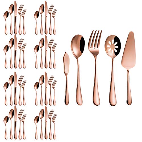 Magicpro Besteck Set,Rose Gold Besteck Set, Edelstahl Set Service für 8 Personen, 45 Stück Esszimmer Bestec von MagicPro