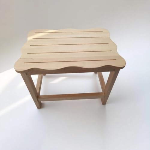 MagicWhims Wellenförmiger Holzhocker, Naturholz, Rustikaler Stil, Handgefertigt von MagicWhims