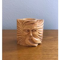 Vintage Handgeschnitztes Gesicht Kerzenhalter - 1990 Handgeschnitzte Volkskunst von MagicalNostalgia