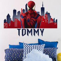 Benutzerdefinierte Jungen Name Aufkleber Über Dem Bett Für Kinder, Superheld Personalisierte Kinderzimmer Dekor, Spiderman Wandtattoo, Wandaufkleber von MagicalWorldDecals