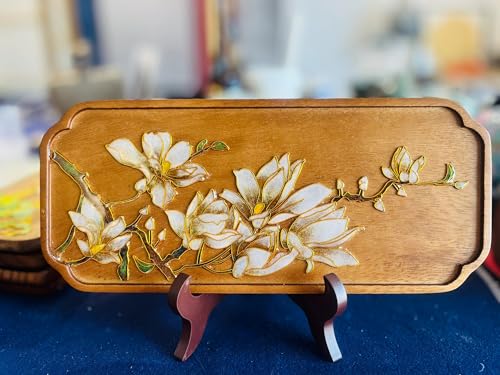 DIY Filigrane Emaillemalerei, DIY Cloisonne Kit, Dekorieren Sie Ihr eigenes Holztablett, Home Dekorative Tablett, Vorgezeichnetes Gemälde für Erwachsene (Magnolienblumen) von Magicaldiy