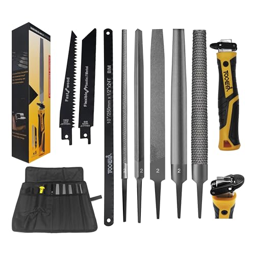 Magicbox Profi Feilenset 8tlg. für Metall, Holz, Leder, 200mm Chrom-Vanadium-Stahl Feilen Set mit Sägeblatt & Quick-Lock-System, Metallfeilen mit Ergonomischer Griff und Aufrolltasche, Holzraspel von Magicbox