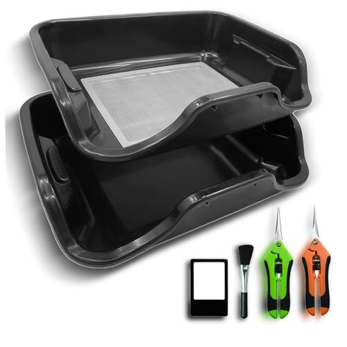 Magicbox TrimBin Pro - 150 Micron Pollensieb Trimm Schale mit 2 Scheren & Lupe | Ergonomisches Trimmtisch für Kräuter | Inkl. Antistatik-Bürste von Magicbox
