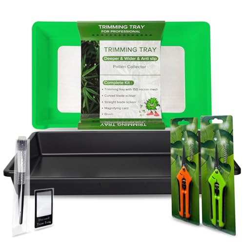 Magicbox TrimBin Professional Trimmschale & Trockensieb | XXL Edelstahlsieb (150 Mikron) | Extra Tiefe Pollen-Schale | Rutschfester Boden | Komplettset mit 2 Scheren, Bürste von Magicbox