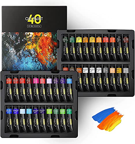 Magicfly Ölfarben 40 Stück 18ml je Tube, Ölfarben Set Künstlerqualität einschließlich Klassischer Gold-Silber-Farben für Leinwand und Wandbilder, Feine Ölfarbe für Professionelle Künstler von Magicfly
