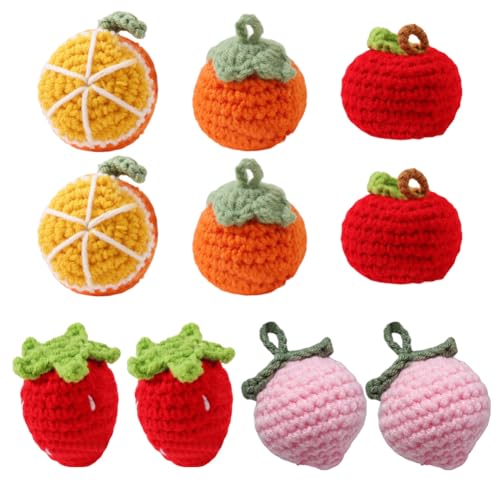 Magicherry 10 Stück niedliche Häkelfrüchte fertig gehäkelte orange Kakis Apfel Pfirsich Erdbeere Charme Handgemachte gestrickte künstliche Früchte für Zuhause Küche Party Foto Requisiten Dekoration von Magicherry