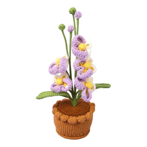 Magicherry Fertig gehäkelte Phalaenopsis-Orchidee, Topfpflanzen, handgewebt, Garn, künstliche Phalaenopsis-Orchidee mit Topf für Zuhause, Büro, Tischdekoration, Lila von Magicherry
