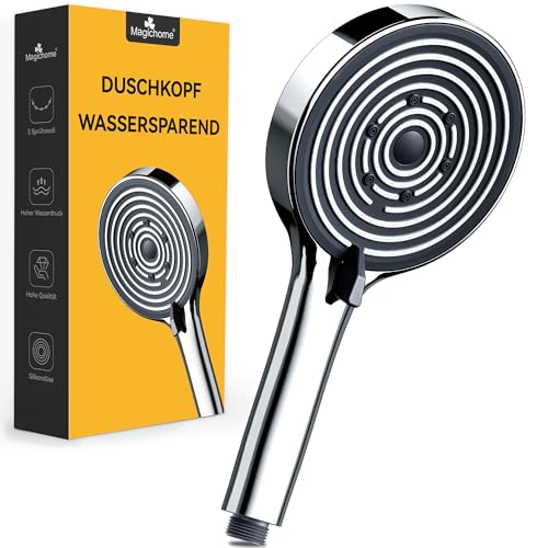 Magichome Duschkopf Groß, 5 Strahlarten Hochdruck Duschkopf Wassersparend, Handbrause Druckerhöhend Sparduschkopf, Chrom von Magichome