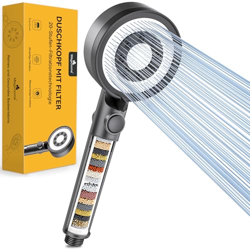 Magichome Duschkopf mit Filter in 20 Schichten 5 Strahlarten Hochdruck Handbrause und Stoppfunktion Dusche Wassersparend Brausekopf für Entfernen vom harten Wasser, Rest-Chlor von Magichome
