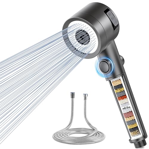 Magichome Duschkopf mit Filter in 20 Schichten Duschkopf mit Schlauch 1,5M 3 Strahlarten Hochdruck Handbrause mit Stoppfunktion für Entfernen vom harten Wasser, Rest-Chlor, Bakterien und Schwermetall von Magichome