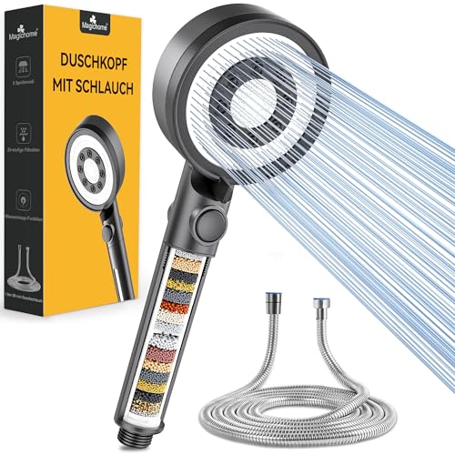 Magichome Duschkopf mit Schlauch 1,5M Hochdruck Duschkopf mit Filter in 20 Schichten 5 Strahlarten Handbrause und Stoppfunktion Wassersparend Brausekopf für Entfernen vom harten Wasser, Rest-Chlor von Magichome