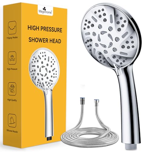 Magichome Duschkopf mit Schlauch 59", Hochdruck Duschkopf mit 9 Strahlarten, Handbrause Hochwertige Verchromung Sparduschkopf Wassersparend Duschbrause,Chrom von Magichome