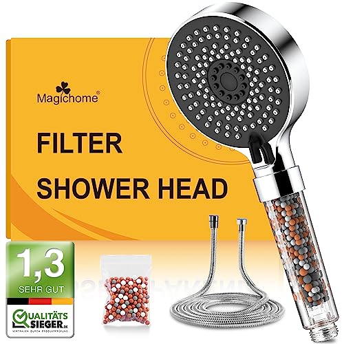 Magichome Duschkopf mit Schlauch 2M, Hochdruck Duschkopf mit Filter 5 Strahlarten, Handbrause Wassersparende Druckerhöhende Duschbrause mit 3-Lagen-Filtration, Handbrause und Ersatz-Filterperlen von Magichome