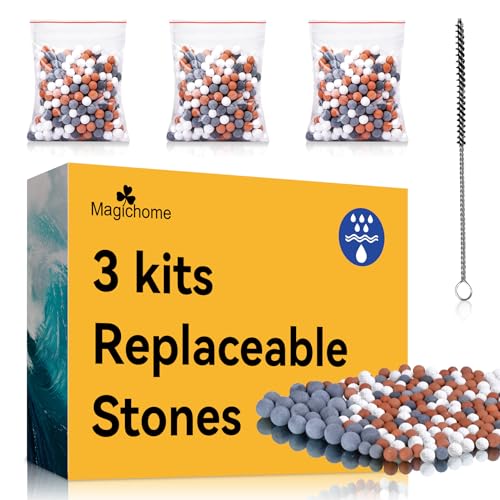 Magichome Mineralperlen Nachfüllset 3 Kits Filterstein für Duschkopf, Mineralsteine zu Entfernung Chlor und Reinigung Dusche Wasser von Magichome