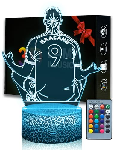 Magiclux Norway Fußballer Nr.9 Nachtlicht 3D Optische Täuschung Lampe mit Fernbedienung 16 Farben Ändern Geburtstag Weihnachtsidee Geschenke für Fußball Fan Jungen Mädchen Teenager Männe von Magiclux