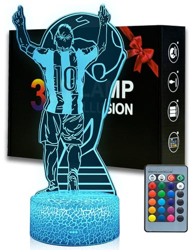 Magiclux Argentina Fußballer Nr.10 Nachtlicht 3D Optische Täuschung Lampe mit Fernbedienung 16 Farben Ändern Geburtstag Weihnachtsidee Geschenke für Fußball Fan Jungen Mädchen Teenager Männe von Magiclux