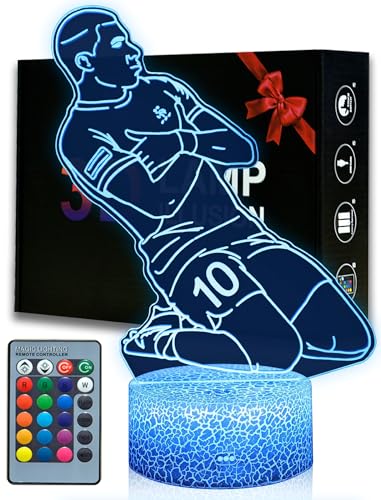 Magiclux Französischer Fußballer Nr.7 Nachtlicht 3D Optische Täuschung Lampe mit Fernbedienung 16 Farben Ändern Geburtstag Weihnachtsidee Geschenke für Fußball Fan Jungen Mädchen Teenager Männe von Magiclux