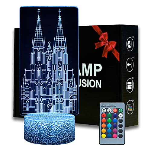 Magiclux Kölner Dom Nachtlicht, 3D Illsuion Lampe Fernbedienung 16 Farbwechsel Dimmbar, Weihnachtsgeschenke für Junge Mädchen Jugendliche Männer Frauen Wohnzimmer Schlafzimmer Dekor von Magiclux