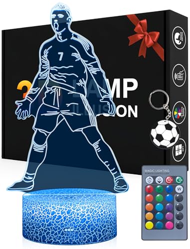Magiclux Portugal Fußballer Nr.7 Nachtlicht 3D Optische Täuschung Lampe mit Fernbedienung 16 Farben Ändern Geburtstag Weihnachtsidee Geschenke für Fußball Fan Jungen Mädchen Teenager Männe von Magiclux