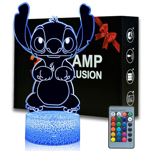 Magiclux Stitch Nachtlicht 3D Optische Täuschung Lampe mit Fernbedienung 16 Farben Ändern Geburtstag Weihnachtsidee Geschenke für Stitch Fan Jungen Mädchen Teenager von Magiclux