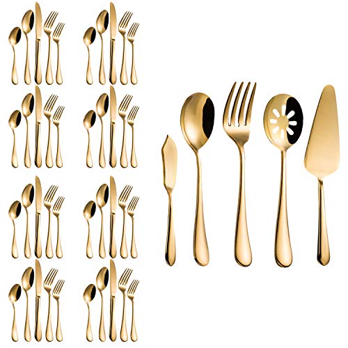 Magicpro Besteck-Set, modern, königlich, goldfarbenes Edelstahl-Besteck für Hochzeit, Fest, Weihnachtsfeier, Service für 8 Personen, 45-teilig von MagicPro