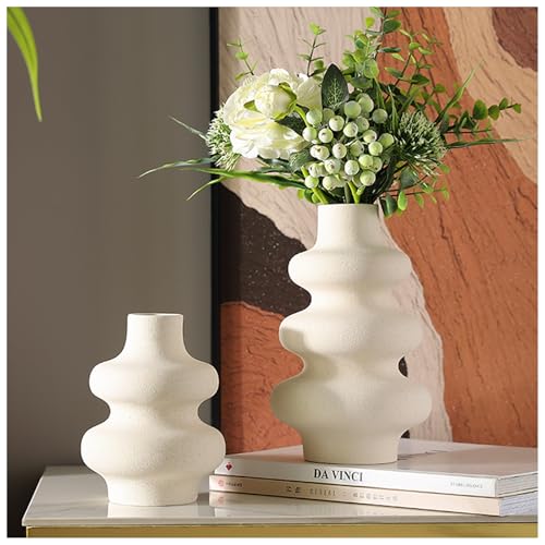 Weiße Keramik-Blumenvasen, 2er-Set, moderne Vasen-Stil, Heimdekoration für Wohnzimmer, Büro, Schlafzimmer und Tafelaufsätze, perfekt für Trockenblumen, Pampasgras und frische Blüten von Magicsculp