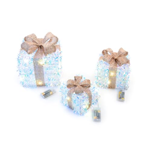 Magie di Natale Weihnachtsgeschenke aus Metall mit LED-Lichtern für Weihnachtsdekorationen 3er Set von Magie di Natale