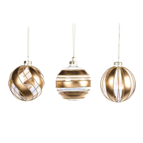 Magie di Natale Weihnachtskugel Glas uni Ø 8cm 3er Set (Kugeln gold transparent) von Magie di Natale