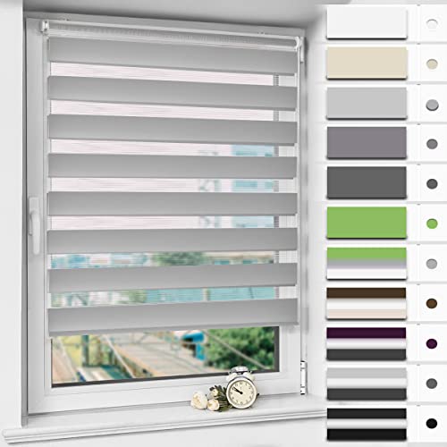 Magiea Doppelrollo Klemmfix ohne Bohren & mit Bohren, (Grau 60x100cm) Duo Rollo, Klemmrollo lichtdurchlässig und Blickdicht, Fensterrollo Sonnenschutzrollo für Fenster und Tür von Magiea