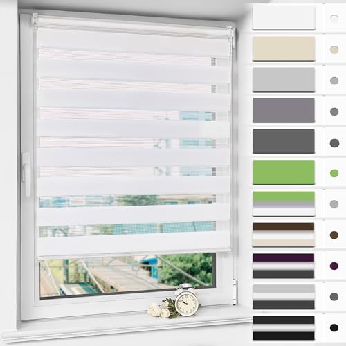Magiea Doppelrollo Klemmfix ohne Bohren & mit Bohren, Weiß 40x150cm (BxH) Duo Rollo, Klemmrollo lichtdurchlässig und Blickdicht, Fensterrollo Sonnenschutzrollo für Fenster & Tür von Magiea