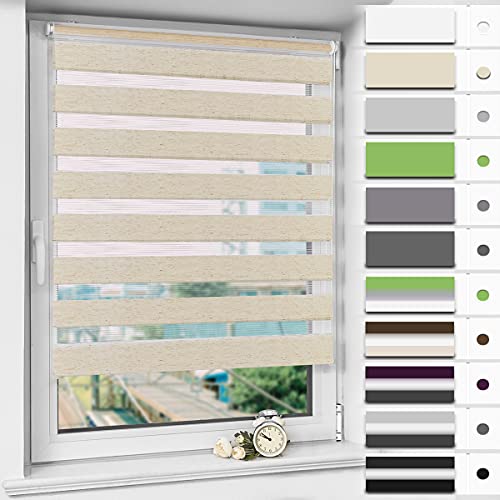 Magiea Doppelrollo Klemmfix ohne Bohren & mit Bohren, (Leinen 55x130cm) Duo Rollo, Klemmrollo lichtdurchlässig und Blickdicht, Fensterrollo Sonnenschutzrollo für Fenster und Tür von Magiea