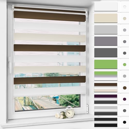 Magiea Doppelrollo Klemmfix ohne Bohren & mit Bohren, Weiß-beige-braun B80 x H120 cm Stoffbreite 76 cm, Klemmrollo lichtdurchlässig und Blickdicht, Fensterrollo Sonnenschutzrollo für Fenster Magiea Doppelrollo Klemmfix ohne Bohren & mit Bohren, Weiß-beige-braun B80 x H120 cm Stoffbreite 76 cm, Klemmrollo lichtdurchlässig und Blickdicht, Fensterrollo Sonnenschutzrollo für Fenster von Magiea