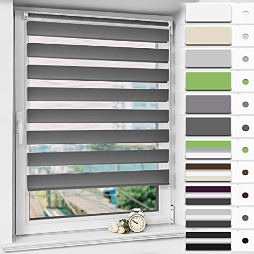 Magiea Doppelrollo Klemmfix ohne Bohren & mit Bohren, (Anthrazit 50x130cm) Duo Rollo, Klemmrollo lichtdurchlässig und Blickdicht, Fensterrollo Sonnenschutzrollo für Fenster und Tür von Magiea