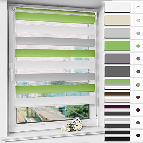 Magiea Doppelrollo Klemmfix ohne Bohren & mit Bohren, Grün-grau-weiß B60 x H120 cm Stoffbreite 56 cm, Klemmrollo lichtdurchlässig und Blickdicht, Fensterrollo Sonnenschutzrollo für Fenster von Magiea