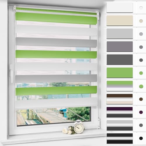 Magiea Doppelrollo Klemmfix ohne Bohren & mit Bohren, Grün-grau-weiß B60 x H120 cm Stoffbreite 56 cm, Klemmrollo lichtdurchlässig und Blickdicht, Fensterrollo Sonnenschutzrollo für Fenster von Magiea